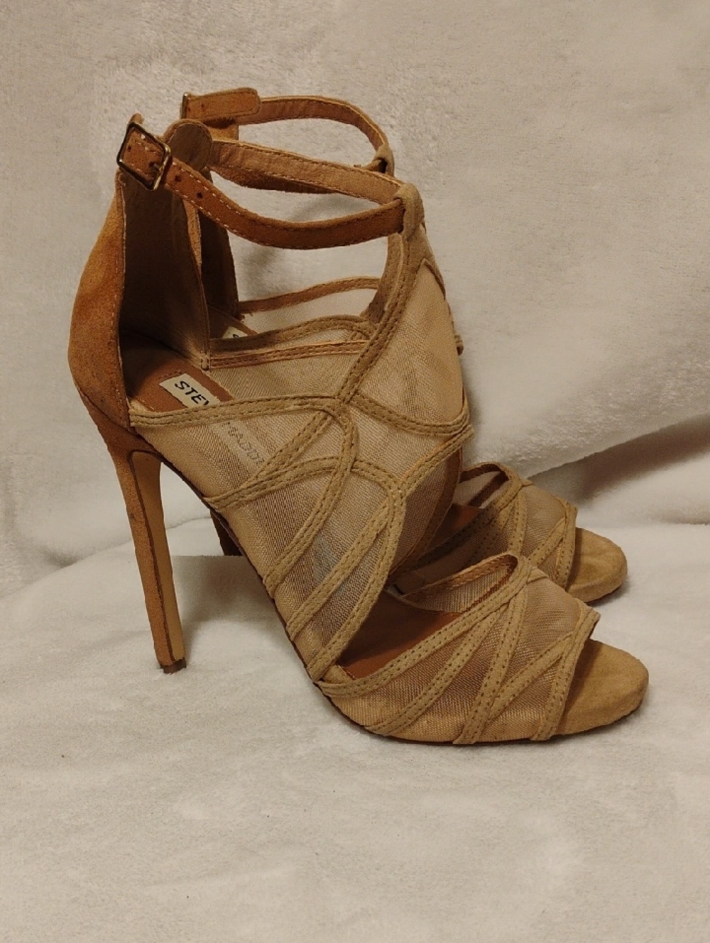 Steve Madden Tan Suede & Mesh Strappy Stiletto Sandals Size 6